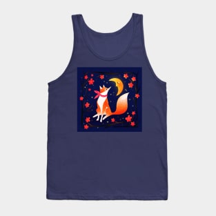 Cute fox, crescent moon and flowers, version 2 Tank Top